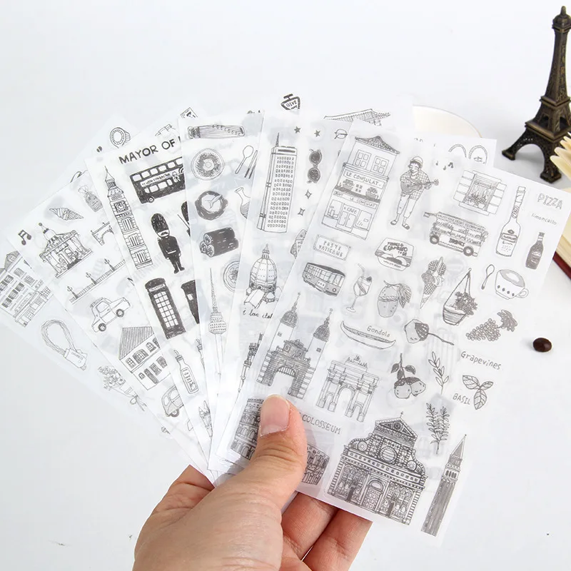 Распродажа 6 шт Новое поступление белый и черный прозрачный стикер ПВХ дневник