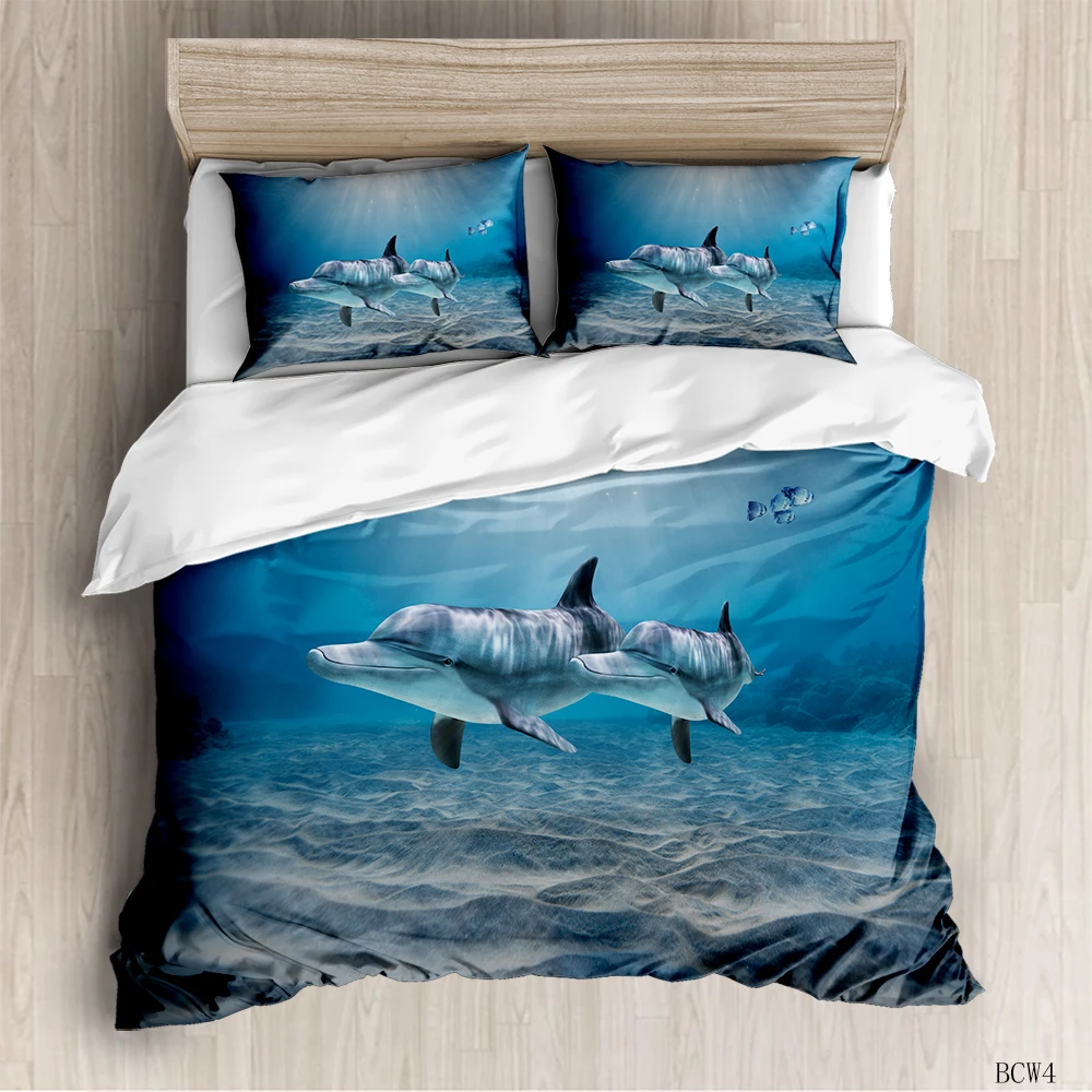 

3D Dolphin In Blue Sea Bedding Sets Animal Marine Organism Quilt Duvet Cover Set Kids Adult Bed Linen Bedclothes