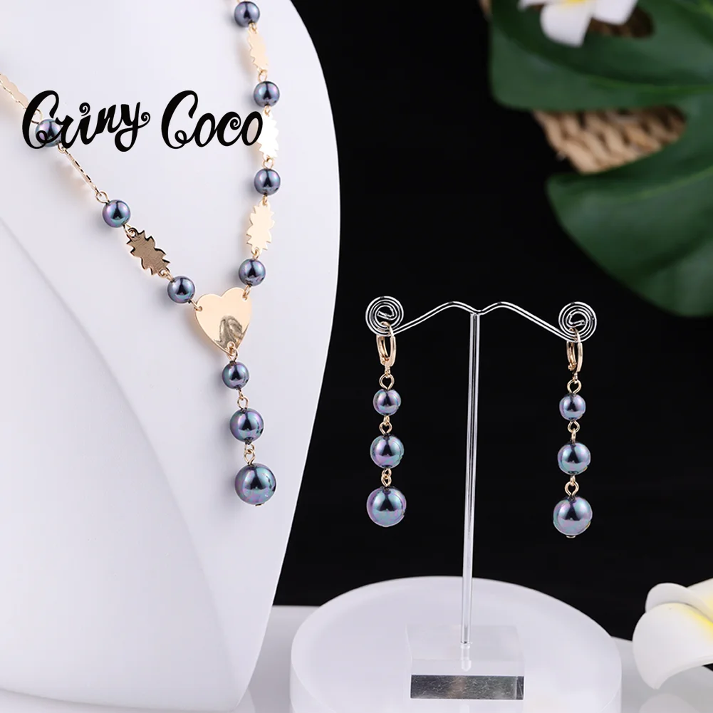 Cring Coco-Conjunto de joyería de perlas de colores Hawaianos para mujer, collares con colgante Chuuk de Guam Micronesia, juego de pendientes de aro