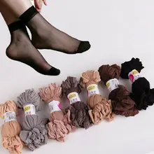 10 Pairs Fashion Women Socks Nylon Elastic Short Ankle Sheer Mesh Solid Color Silk Short Socks See Through Ladies Sock