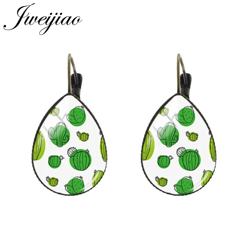 JWEIJIAO кактус Роза цветок иглы лист картина серьги стекло Botany Клипсы Серьги модные