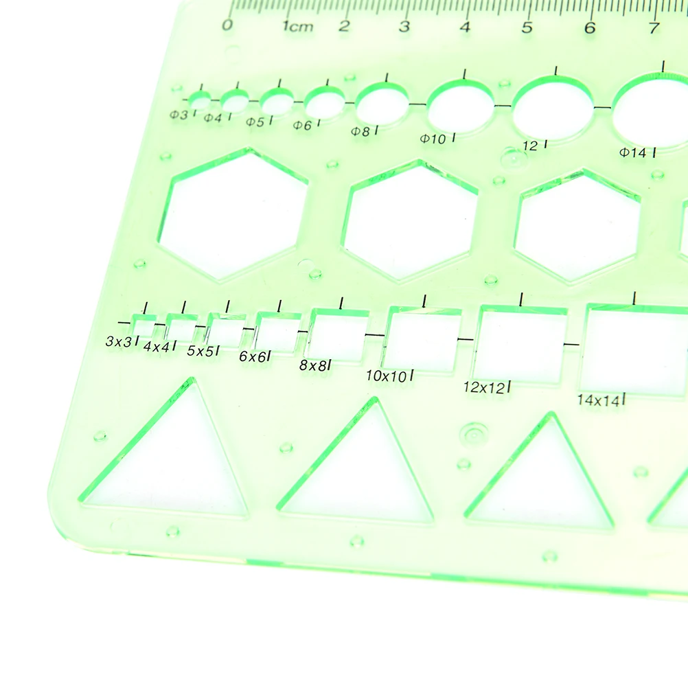 

0-20cm Green Plastic Circles Squares Hexagons Geometric Template Ruler