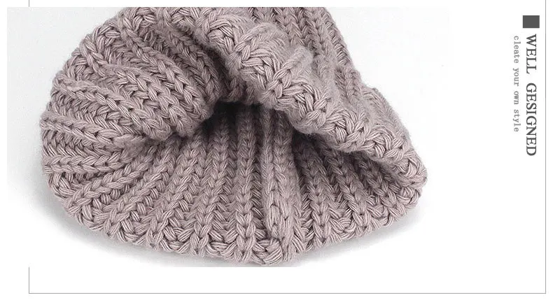 Leisure Fashion The New Hat For Women's Autumn Winter Hats Increase Big Beanie Knit Wool Set Head Hat Acrylic Thick Line Caps