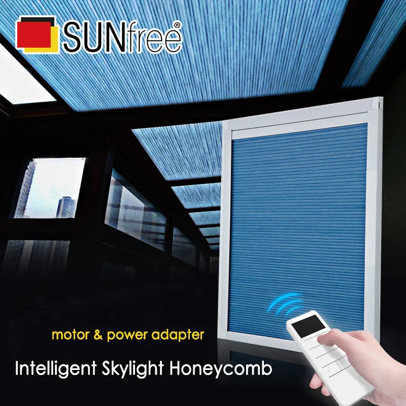 Электрические жалюзи для оконных проемов SUNFREE из нетканого материала, дневное освещение / полная затемненность, с теплоизоляцией роял-хаником, под заказ.