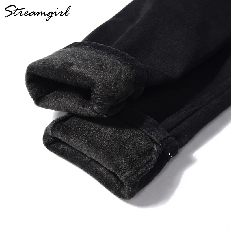 Black Velvet Capris Эластичные джинсы женские для зимы узкие джинсы Femme обтягивающие толстые женские теплые джинсы с флисовой подкладкой плюс размер женские с высокой талией черные - Цвет: Black Velvet Capris