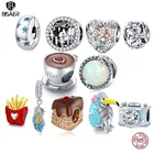 Винтажные бусины с лозой BISAER, круглые подвески из стерлингового серебра 925 пробы с опалом, блестящий кулон для браслета, ожерелья, ювелирные изделия сделай сам ECC1576