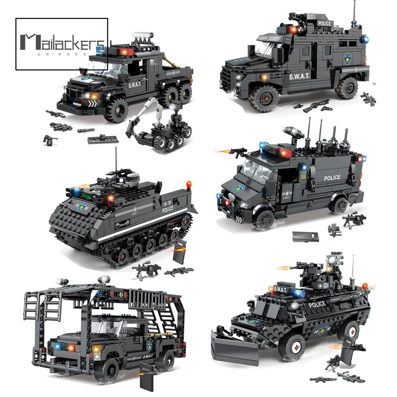 

Mailackers City SWAT Police Station Truck Model Building Blocks Military Tank Car Figures Bricks Educational Toy For Children