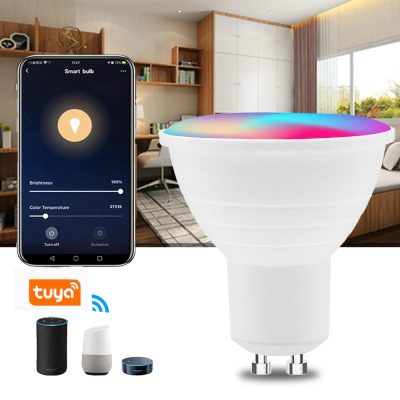 

Tuya Smart Wifi GU10 LED Bulb or IR Remote Control Spotlight 5W RGBW Dimmable RGBCW White Light Works with Alexa Google Home