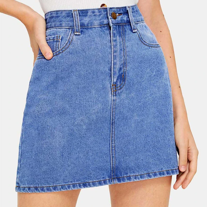 

2021 Women New High Waist Jean Short Skirt Zipper Harajuku Blue Green Female Denim Skirt Summer Fashion Solid Denim Skirts