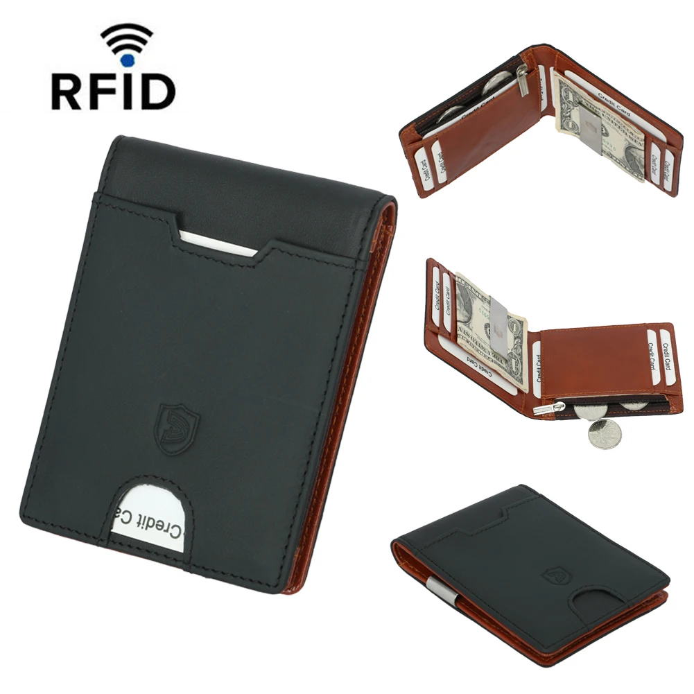 Кошелек мужской из натуральной кожи с RFID защитой и зажимом для карт|Мужские
