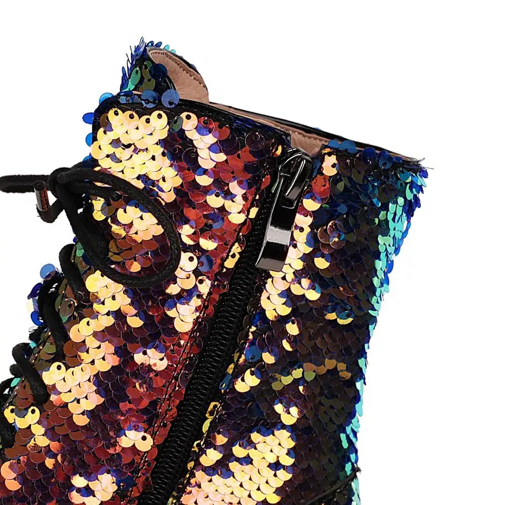 Women's Boots Autumn And Winter New Round head zipper Discoloration Sequin Short tube Women's shoes plus size 33-43