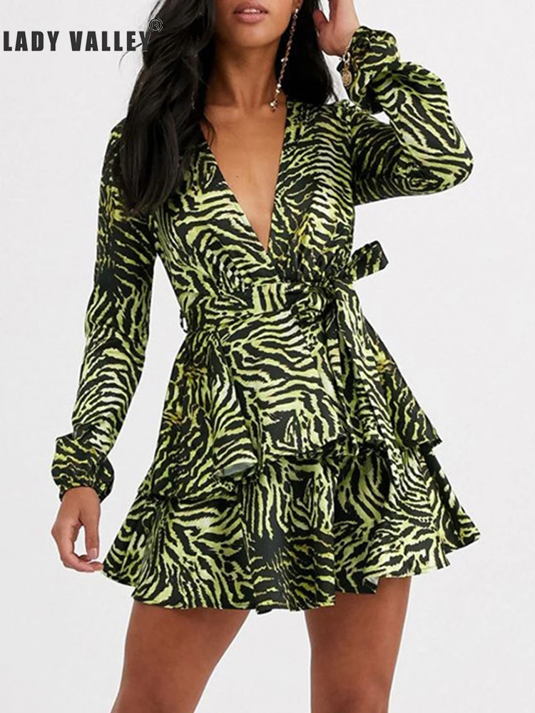 Бесплатная доставка сексуальное Многоуровневое платье с v образным вырезом на