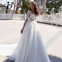 sodigne lace tulle 2021 wedding dress long sleeves appliques beach boho bridal dress backless plus size wedding gowns