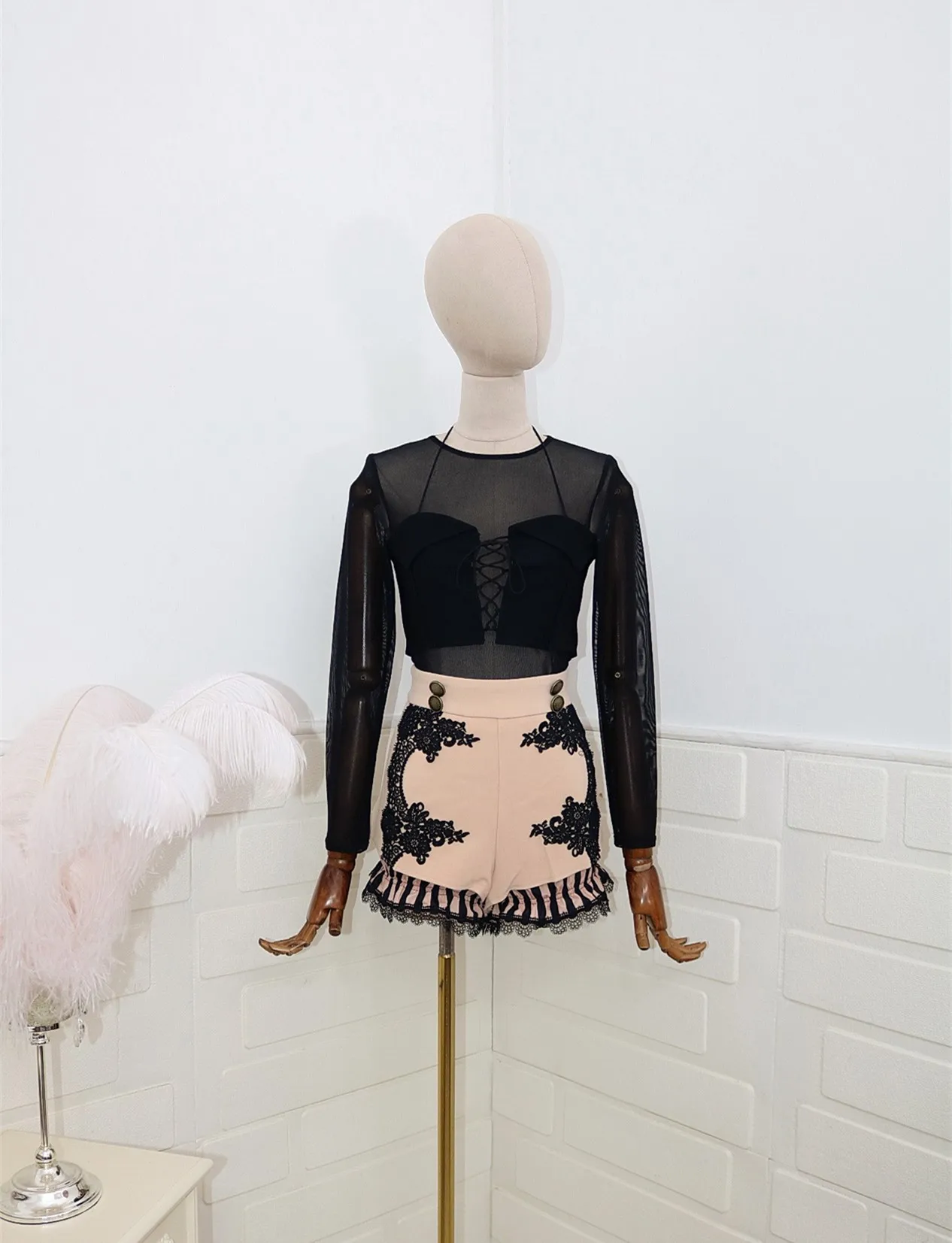 Новинка 2019 сетчатая шелковая рубашка бандо с имитацией двух частей + облегающие