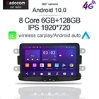 Автомобильный DVD-плеер, 720P Carplay, 9 дюймов, IPS, Android 11,0, 6 ГБ + 128 Гб, GPS-карта, Wi-Fi, стерео RDS-радио для Dacia, Renault, Duster, Logan, Sandero