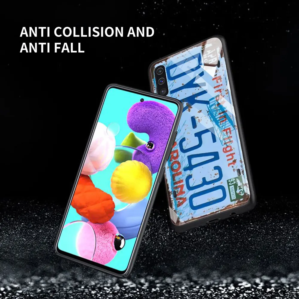 

Retro License Plate Number Glass For Samsung Galaxy A51 A71 A50 A70 Tempered Case A31 A21s A30 A91 A41 M31 A40 A32 A12 Cover