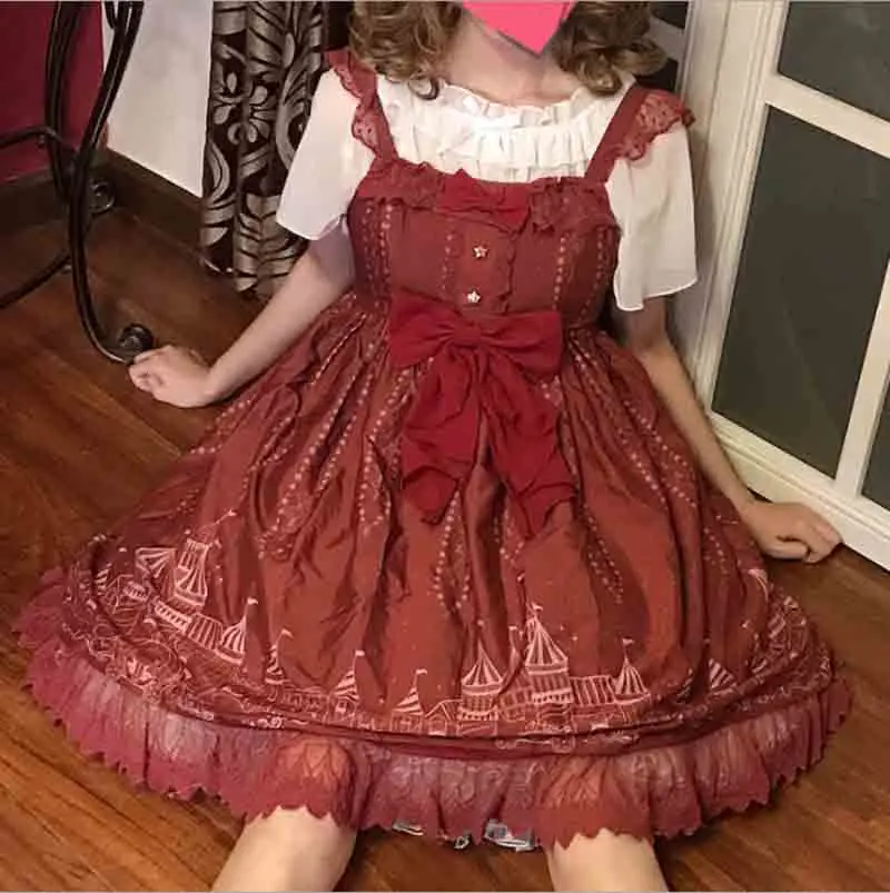 

Japanese OP Lolita Dress Jsk Sweet Lolita Dress Blue Red Women Summer Short-Sleeve&Suspender Lolita Dress For Women Plus Size