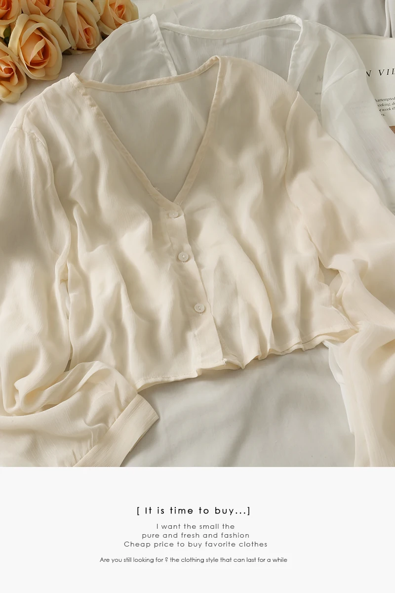 

2021 summer thin single breasted long sleeve tops for women shirts