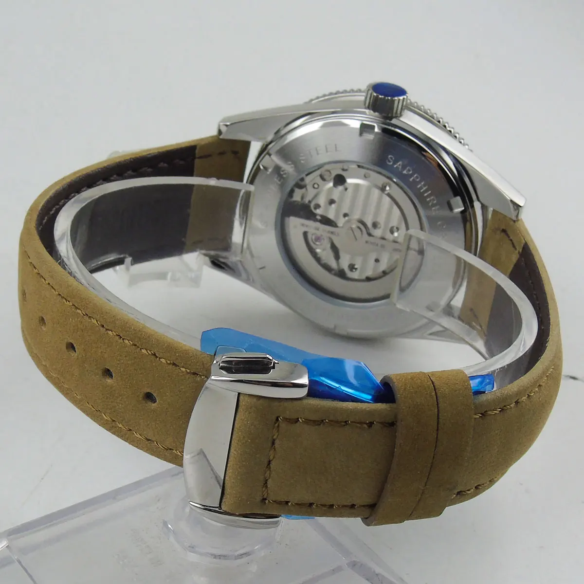 

Poilt Dress 41mm Mechanical Men Watch MIYOTA 8215 NH35A Luminous Glass Back Front Sapphire Rotating Bezel Ring