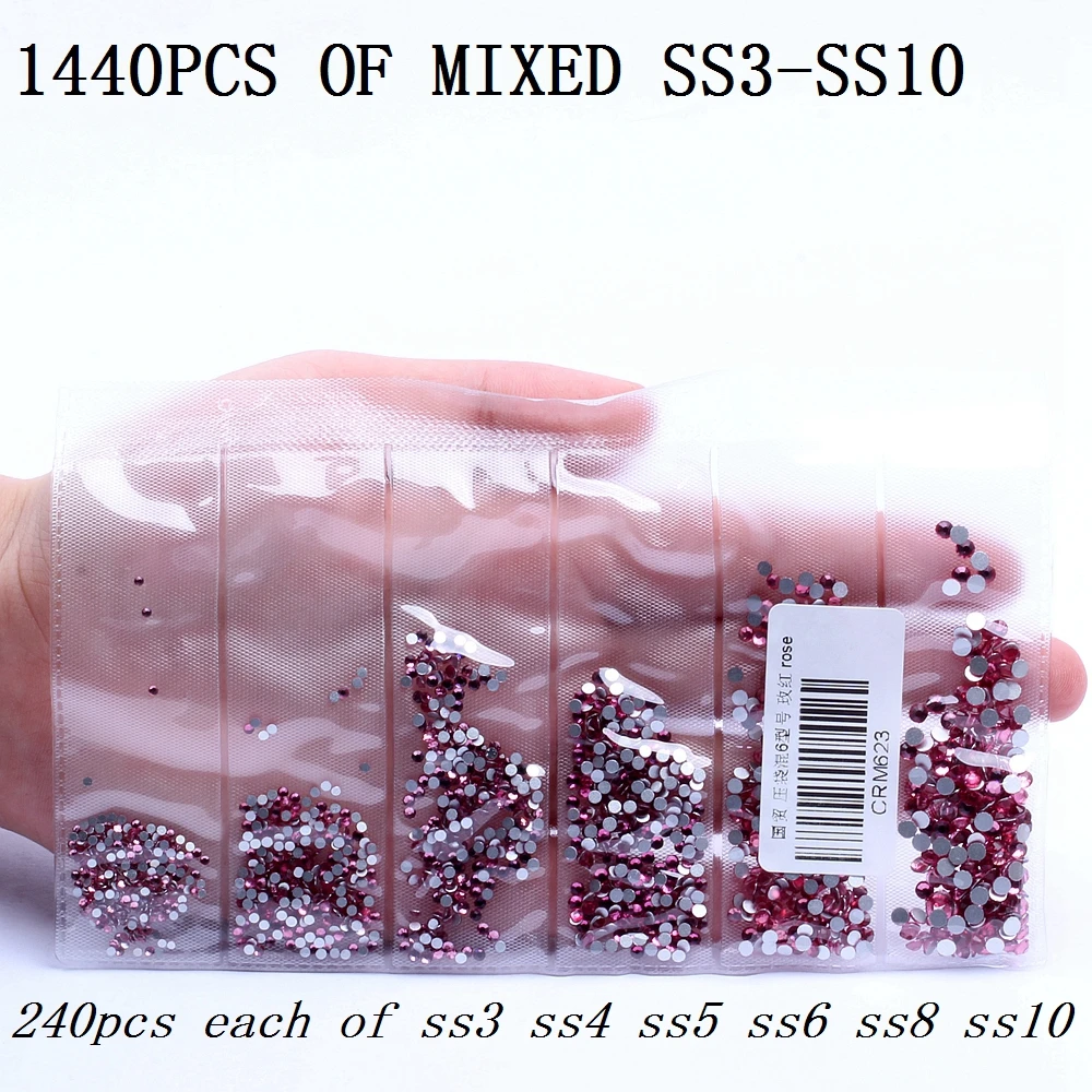 Стразы с кристаллами для украшения цвет розы флуоресцентный (1 2-7 2 мм) круглая