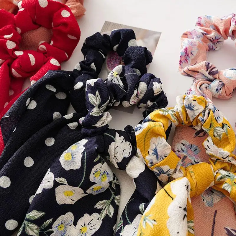 Женская резинка для волос с цветочным принтом в горошек| |