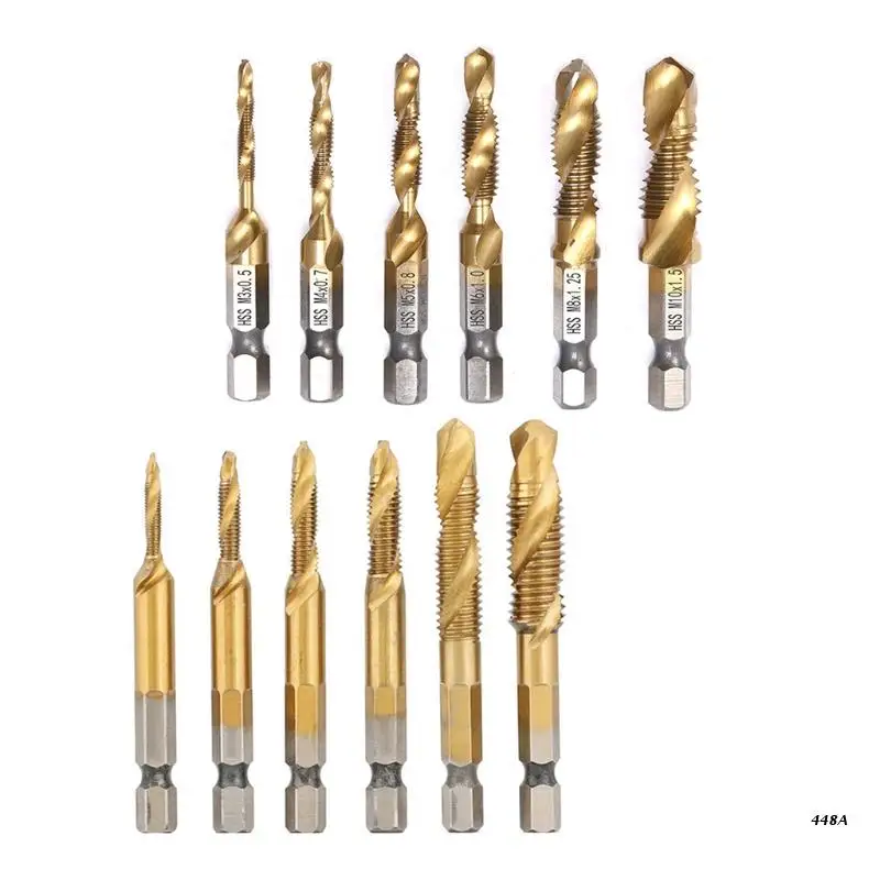 

6 Pieces HSS Metric Thread Tap Drill Bits Set M3/M4/M5/M6/M8/M10 for Drilling Tapping Cutting on Soft Metal Lightweight