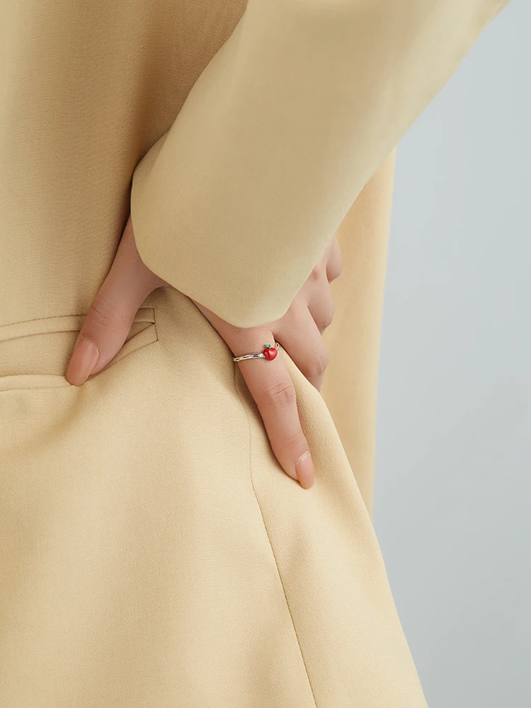 

INALIS S925 Sterling Silver Creative Fine Design Rings Apple Shaped Ring For Women Fashion Jewelry Best Sell Christmas Day Gift