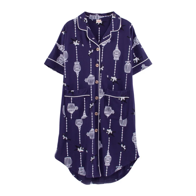 

Spring and Summer New Nightdress Women's Short Sleeve Sexy Stripes Printed Cotton Thin Bottoming Shirt Short Skirt Home Wear