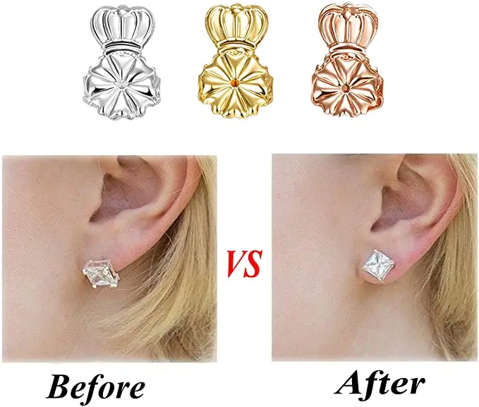 

Design DIY 9 pairs/set New 925 Sterling Silver 3 Pairs Bax Earrings Back Heart Risers Firmly Supports Hypoallergenic Crown