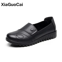 women shoes spring autumn female loafers black soft genuine leather womans flats lightweight slip on old ladies footwear new