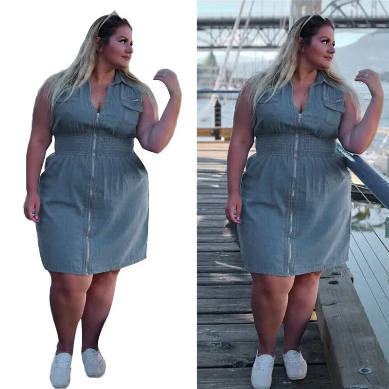 Женское летнее платье больших размеров богемное повседневное джинсовое на
