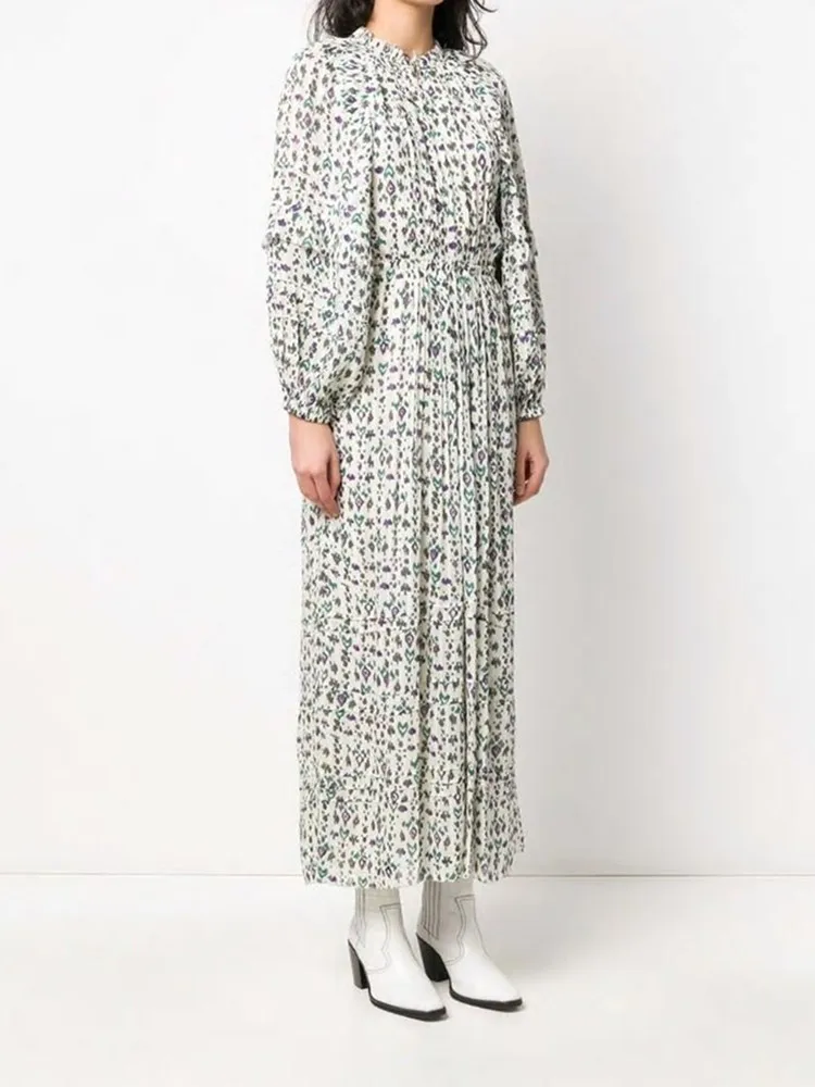 

Женское платье макси с цветочным принтом, платье с оборками и рукавами-фонариками, платье с эластичным поясом на весну 2021