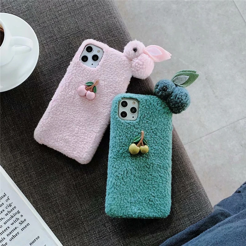 Милый Вишневый Чехол-Кролик для Apple IPhone 11 Pro Max Модный плюшевый чехол телефона