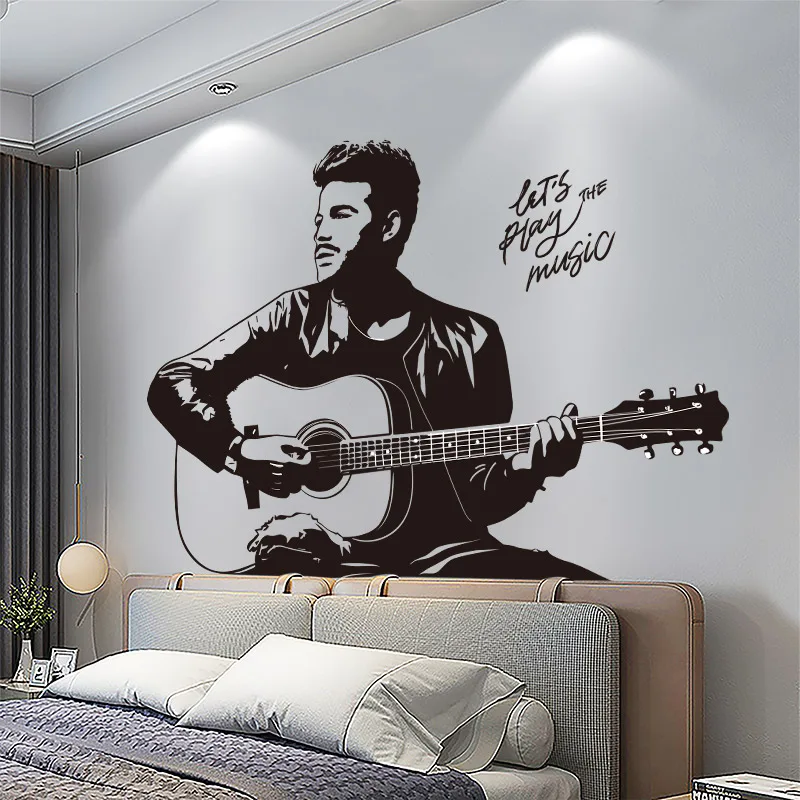 

Творческий гитары энтузиастов стены Стикеры для мальчиков Спальня украшения комнаты подростка эстетическое настенные постеры росписи дом...