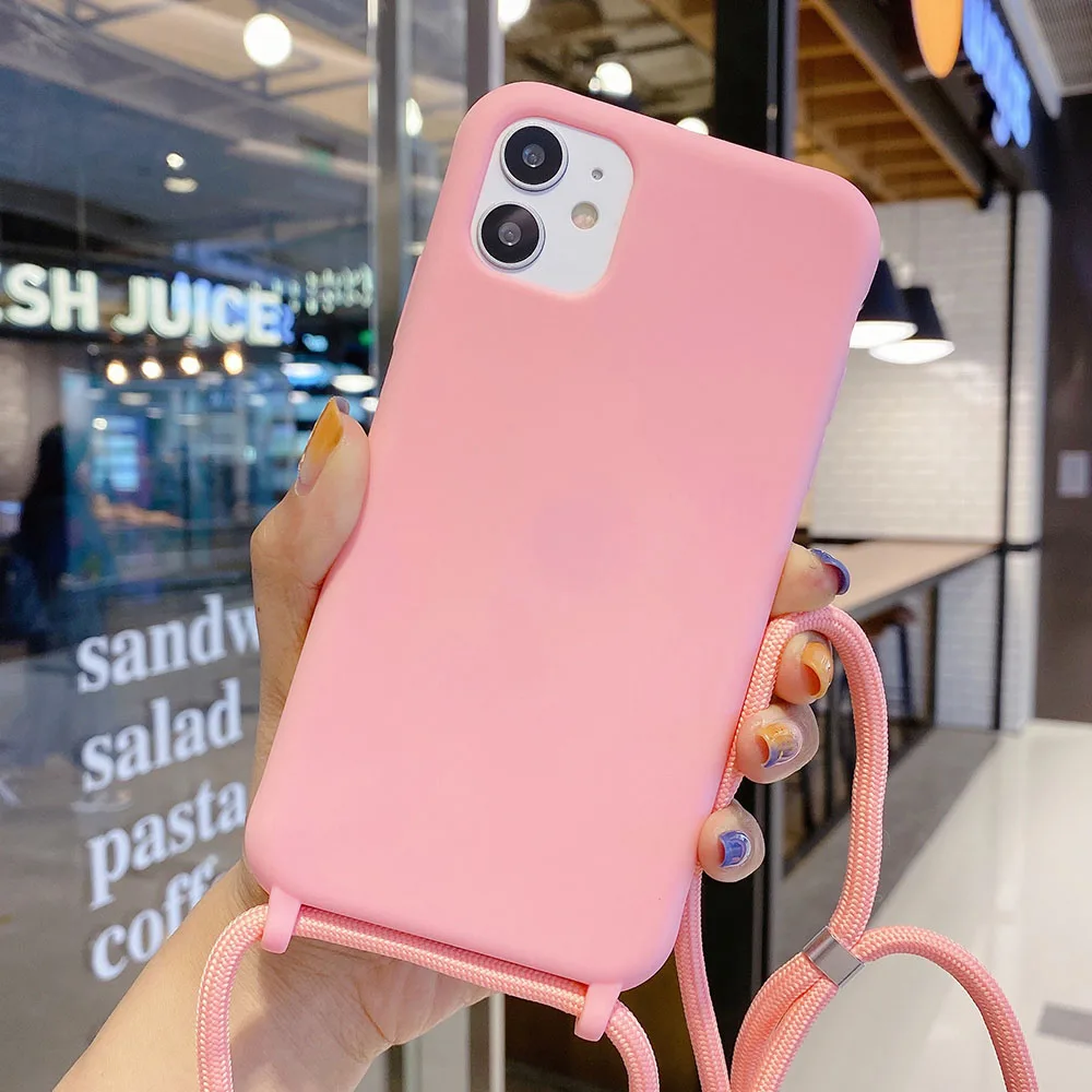 2022.Solid Color Phone Case for iPhone 12 Mini 11 Pro Max XR X XS Max 6 6s 7 8 Plus Lanyard Necklace Chain Hang Strap Cord Rope