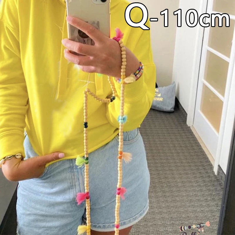 Colorful Acrylic Long Beads Mobile Phone Anti-lost Bead Chain Charm Ladies Summer Jewelry