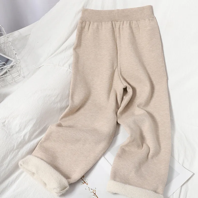 

Women Velvet Elastic Waist Pocket Solid Color Casual Knit Pants 2021 Autumn Winter Fashion Loose All Match Chic Female Trousers