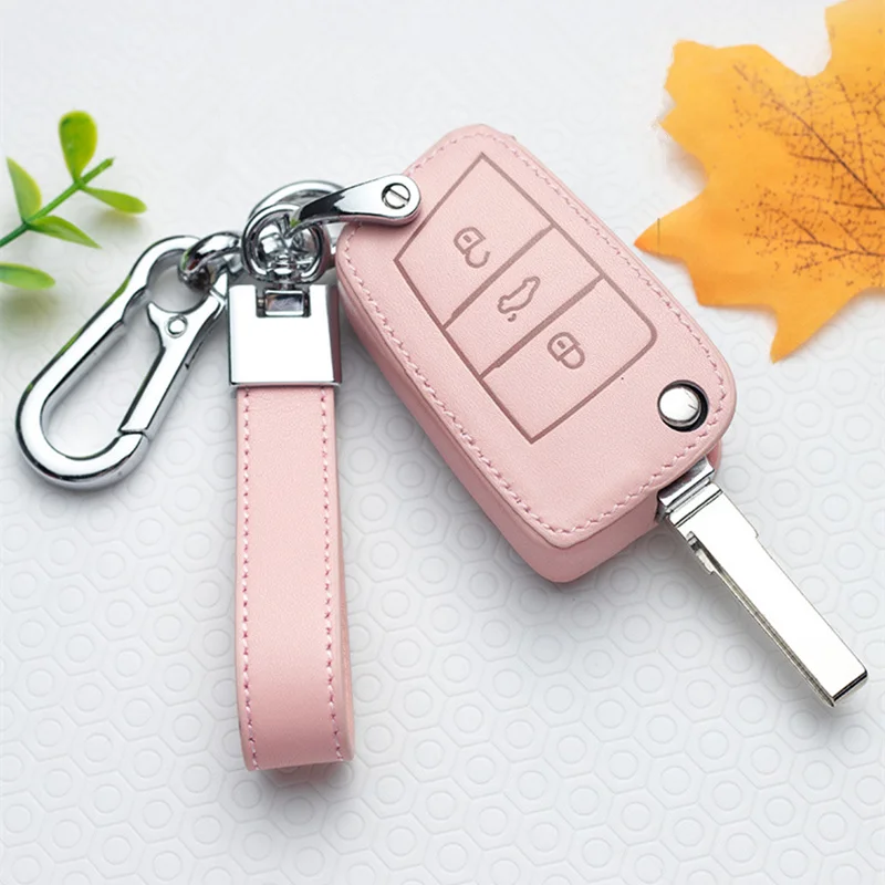 

Leather Car Key Case For VW Magotan Polo Golf Passat B8 Beetle Caddy T5 Up Eos Tiguan Skoda Superb A7 A5 SEAT Leon Altea Flip