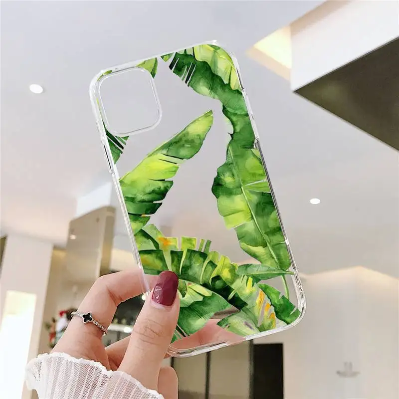 

green leaf Phone Case For iphone 12 11 8 7 6s 6 5 5s 5c se plus mini x xs xr pro max Transparent soft