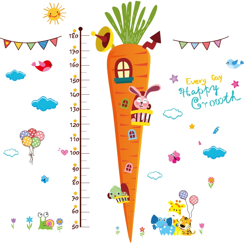 Моркови для измерения высоты наклейки на стену DIY Мультяшные с животными детей