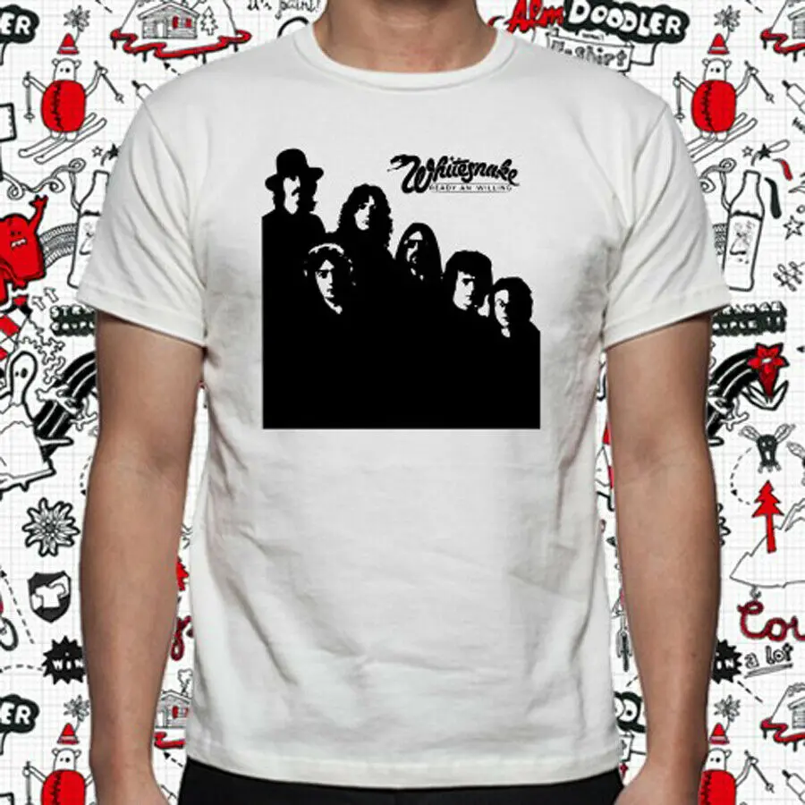 Белая мужская футболка с изображением змеи альбомом группы Ready An Willing рок размер