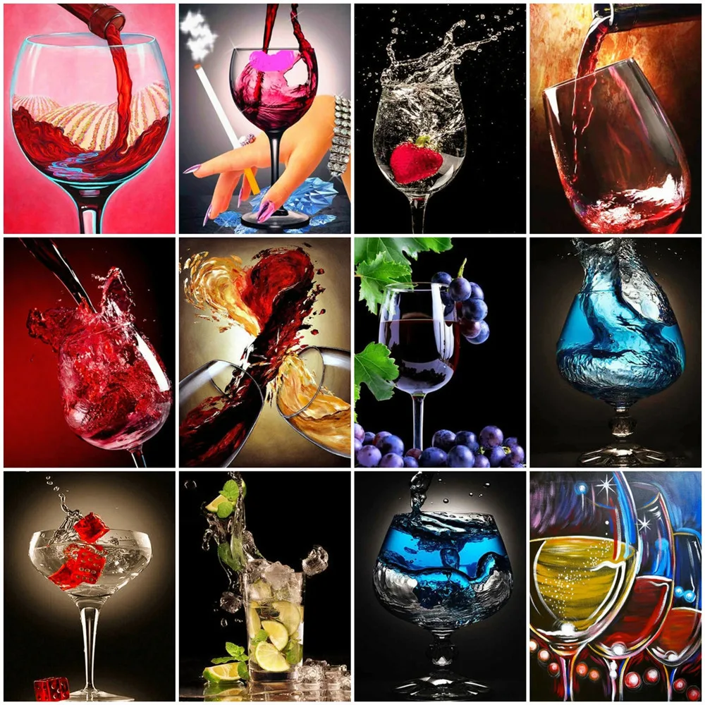 

HUACAN 5D Diamond Painting Landscape Cross Stitch Home Decoration Diamond Embroidery Mosaic Red Wine Handmade Gift