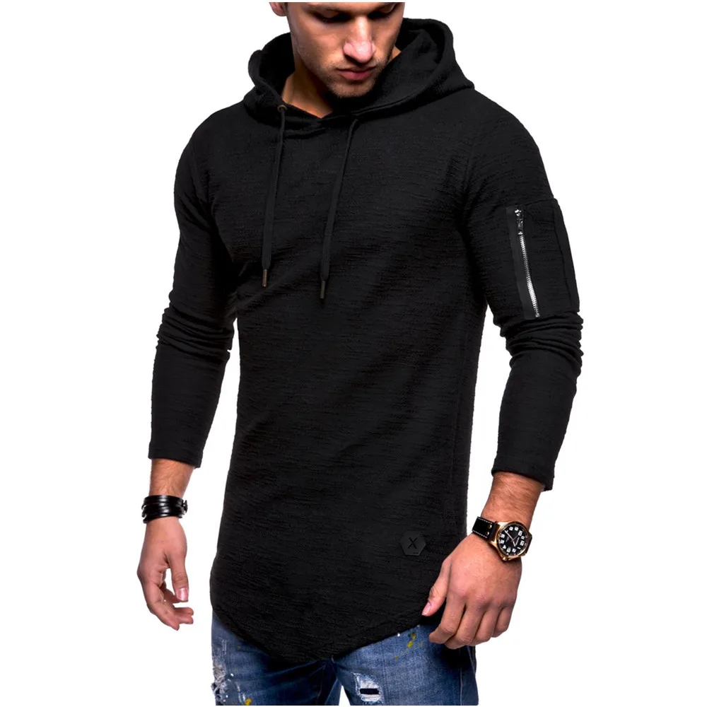 

Men's solid crewneck hooded long-sleeved arm zipper stitching Autumn Male Casual Hoodies Sweatshirts Men's Hoodies Hoodies