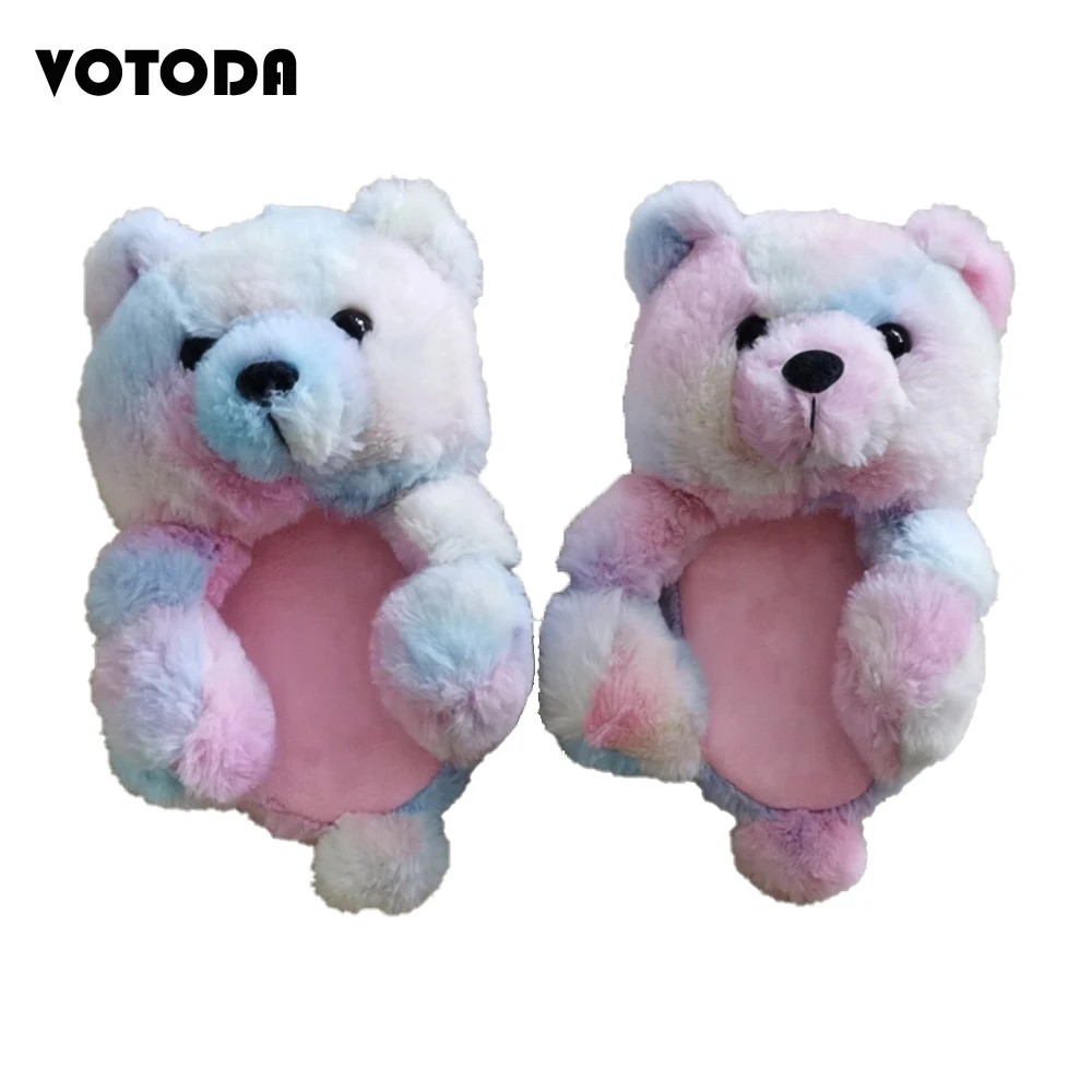 

Cartoon Teddy Bear Slippers Plush Women Home Sandals Cute Teddy Bear Flip Flops Furry Faux Fur Slides Fashion Soft Female Shoes