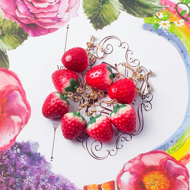 Корейские серьги ювелирные изделия имитация клубники на подарок девочке