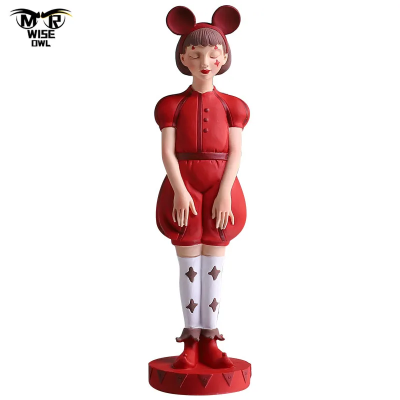 

Симпатичная цирковая Статуэтка девушки из смолы, Скандинавская фигурка, украшение для гостиной, спальни, рабочего стола, украшение для кафе...