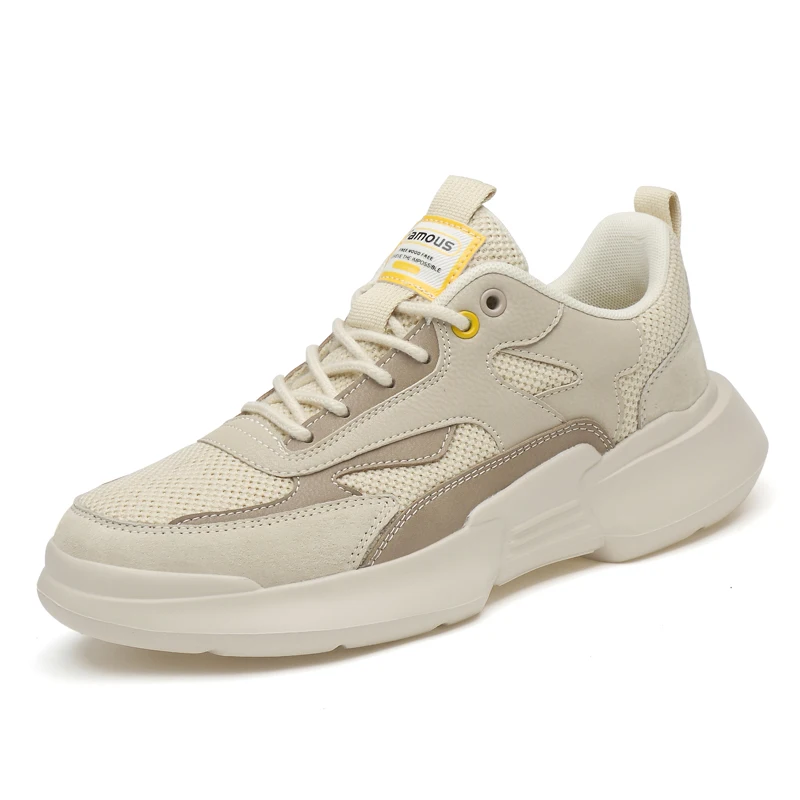 

2021 Summer Leather Stitching Mesh Breathable Men's Casual Shoes Outdoor Rubber Platform Light Casual Sport Footwear Man Sneaker