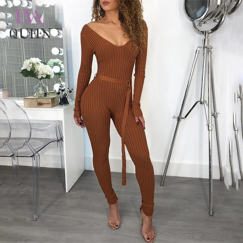 Женский трикотажный комбинезон EvaQueen Облегающий с длинным рукавом и открытыми