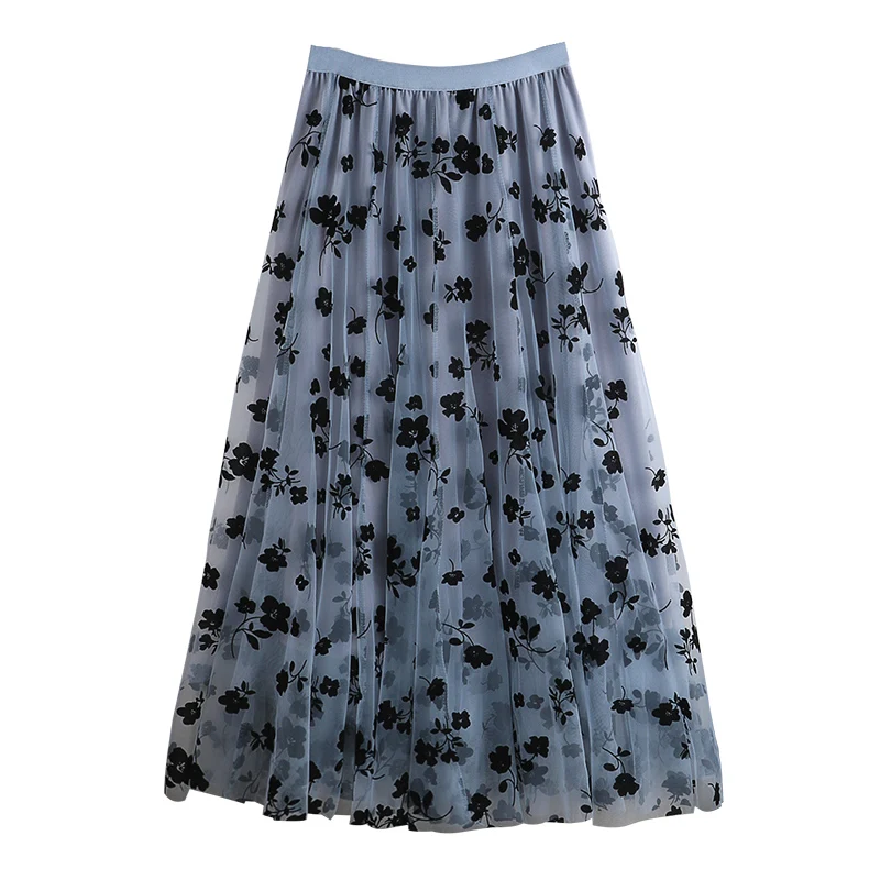

Smlinan 2021 Summer Print Floral Tulle Skirts Women Clothes Fashion Casual Elastic High Waist Long Skirt Ladies Vintage Skirts