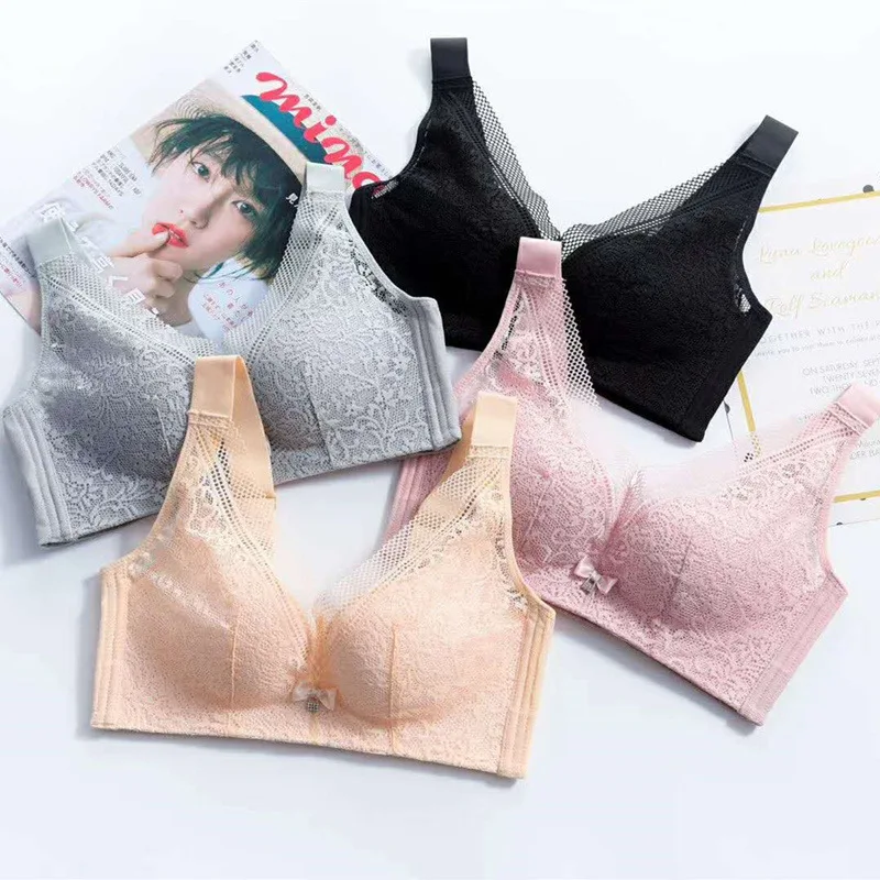 

IZICFLY Hot Sale New Lace Style Push Up Bra Black Gray Underwear For Women Sexy Sleeping Thin B C D Cup Floral Lingerie-1 PCS